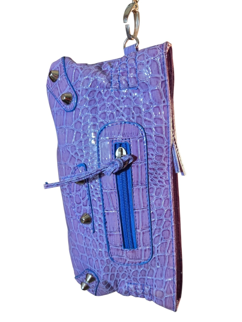 Purple Faux Croc-Embossed Wristlet Clutch ♡ - Picture 6 of 7